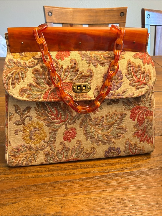Verdi Handbags - Vintage Verdi Floral Tapestry Handbag with Lucite Handles – 1950s/1960s